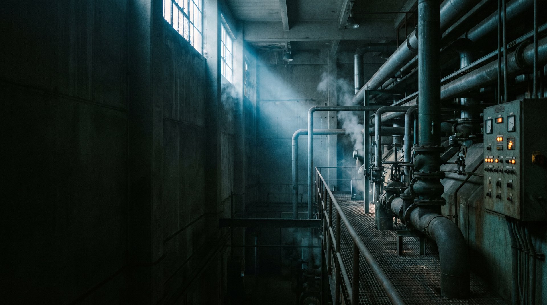 Centrale termica di uno stabilimento, con tubazioni coibentate e quadro di regolazione